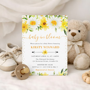 Invitation Fleurs jaunes d'été en aquarelle Baby Shower