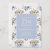 Fleurs jaunes et bleues poussiéreuses Blanc 21e an