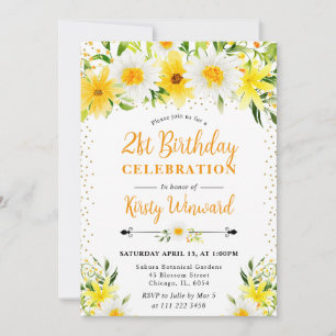 Invitation Fleurs jaunes et marguerites aquarelle 21e anniver