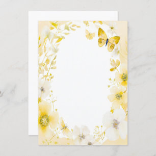 Invitation Fleurs jaunes et papillons blanc mariage