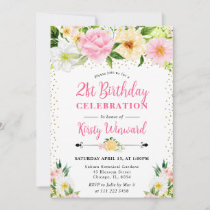 Invitation Fleurs jaunes et roses d'été Photo 21e anniversair