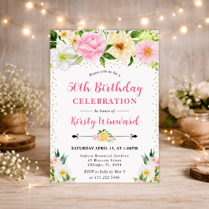 Invitation Fleurs jaunes et roses d'été Photo 50e anniversair