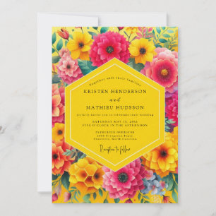 Invitation Fleurs jaunes florales mariage romantique