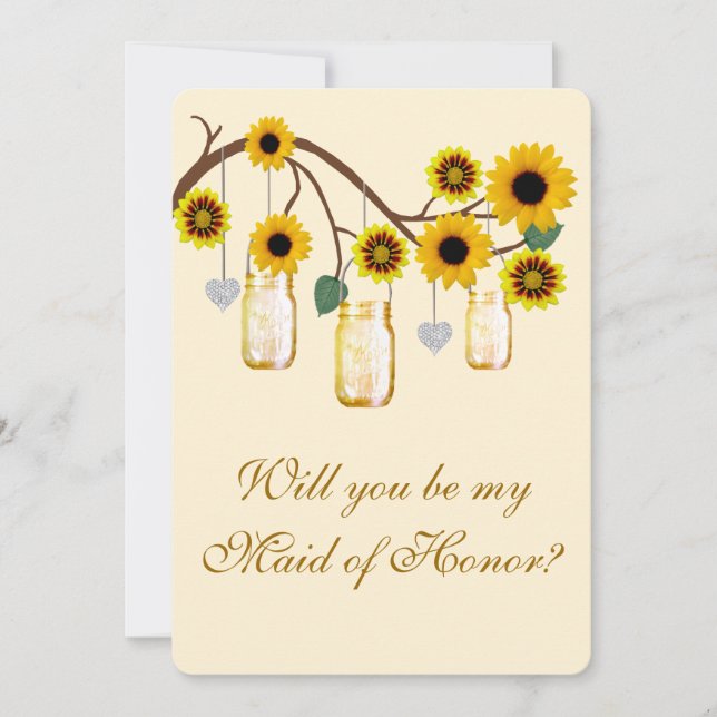 Invitation Fleurs Jaunes Mason Jars Maid Of Honor Card (Devant)