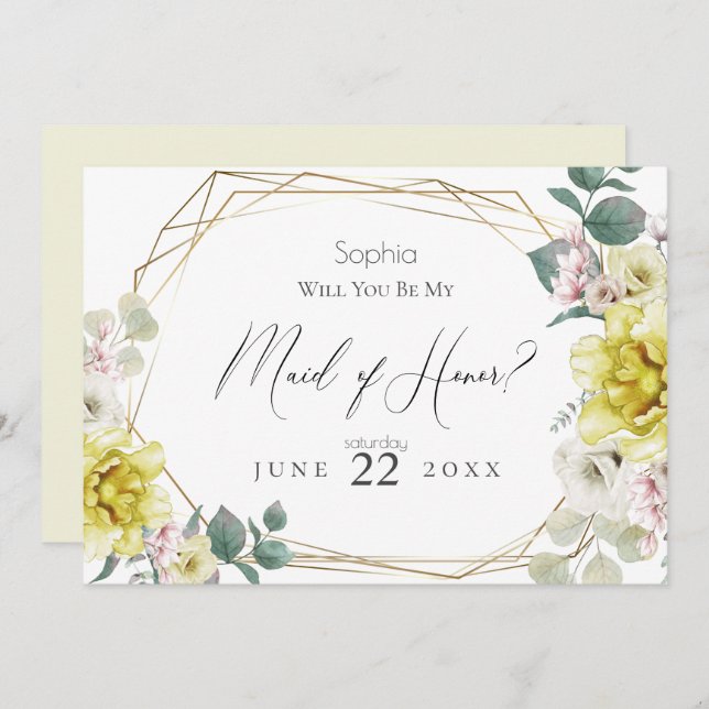 Invitation Fleurs Jaunes Serez-vous ma femme d'honneur (Devant / Derrière)