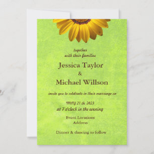 Invitation Fleurs jaunes sur Monogramme vert Abstrait