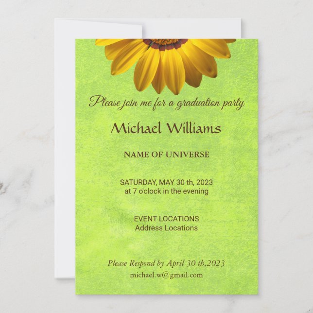 Invitation Fleurs jaunes sur Monogramme vert Abstrait (Devant)