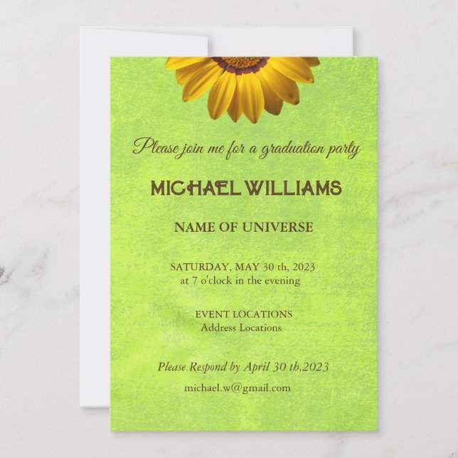 Invitation Fleurs jaunes sur Monogramme vert Abstrait (Devant)