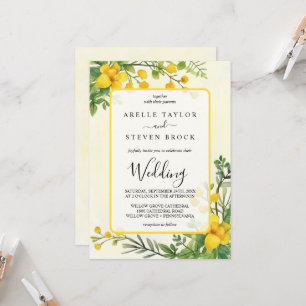 Invitation Fleurs jaunes verdure cadre de transparence mariag