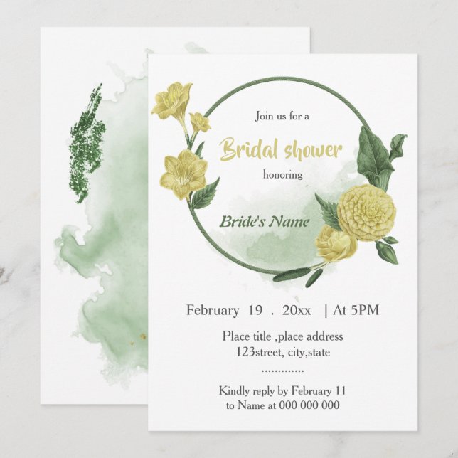 Invitation fleurs jaunes verdure couronne douche nuptiale (Devant / Derrière)