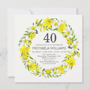 Invitation Fleurs jonquilles blanches jaunes 40e fête d'anniv