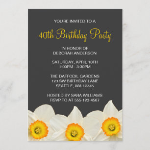 Invitation Fleurs jonquilles jaunes et grises
