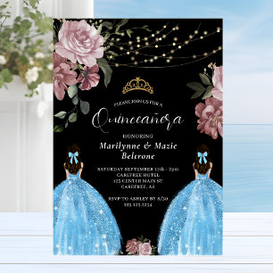 Invitation Fleurs jumelles de princesse bleu pervenche pour Q