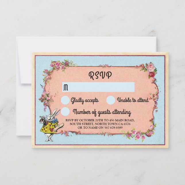 Invitation Fleurs Lapin Merveilleux Mariage RSVP (Devant)