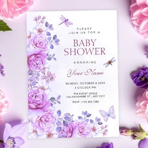 Invitation Fleurs libellule baby shower