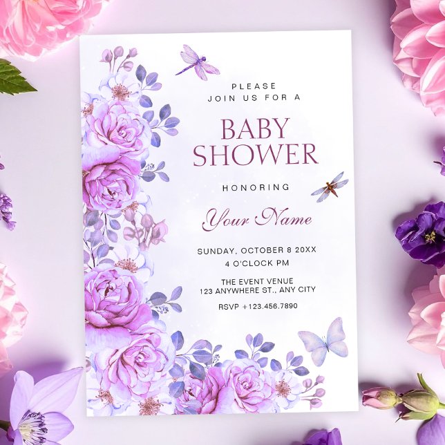 Invitation Fleurs libellule baby shower (Créateur téléchargé)