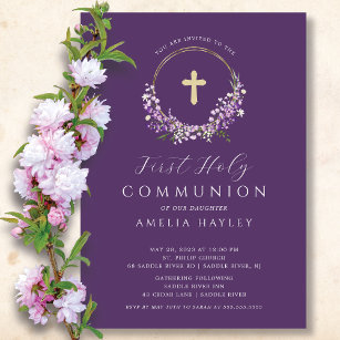 Invitation Fleurs Lilac Filles Première Communion