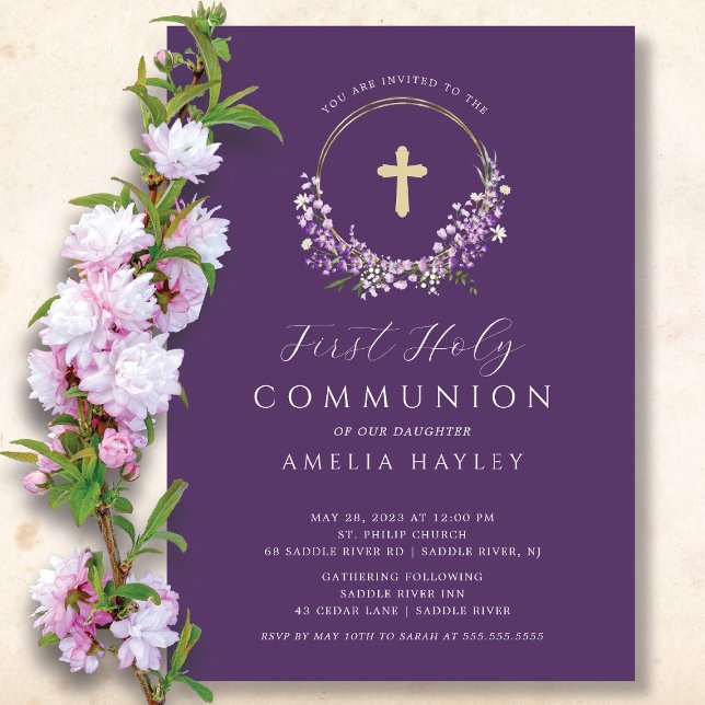Invitation Fleurs Lilac Filles Première Communion (Créateur téléchargé)