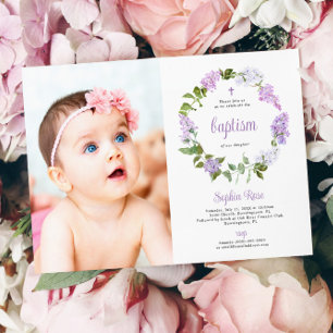 Invitation Fleurs Lilac Rustiques Photo Girl Baptême