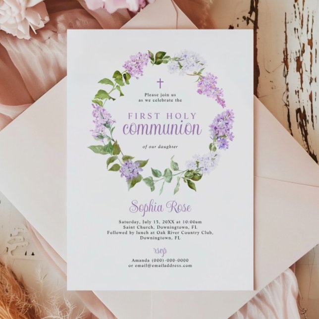 Invitation Fleurs Lilac Rustiques Première Communion Sainte (Créateur téléchargé)