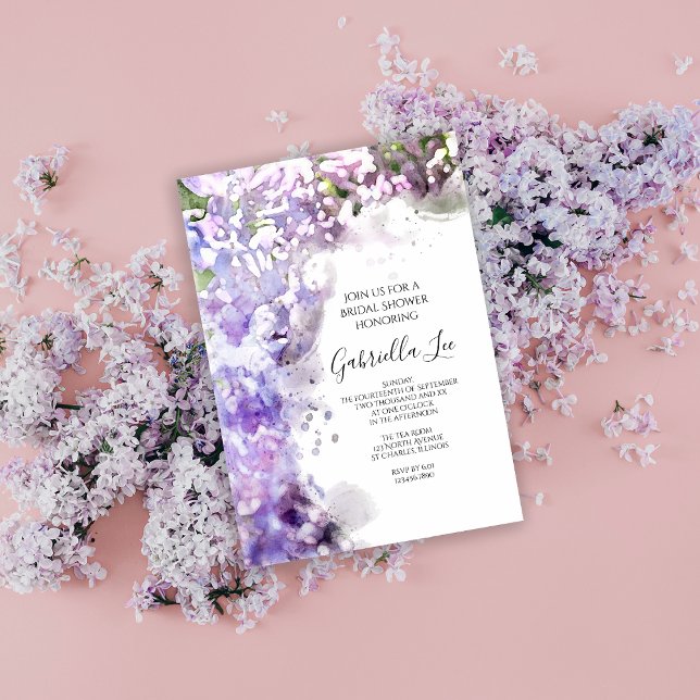 Invitation Fleurs Lilac violettes Fête des mariées aquarelle (Créateur téléchargé)