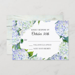 Invitation Fleurs Lilac White Hydrangea w Wood RSVP Mariage