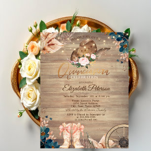 Invitation Fleurs Lumières Chapeau de Cowgirl Bottes Bois Qui