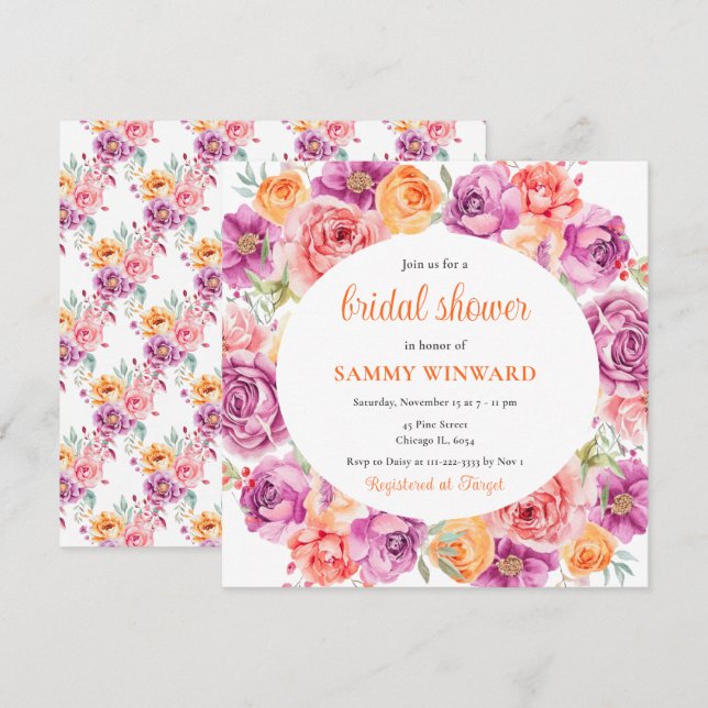 Invitation Fleurs lumineuses d'été pour une Baby Shower de ma (Devant / Derrière)