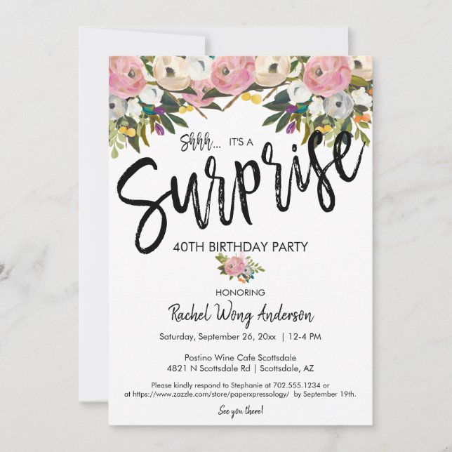 Invitation Fleurs Lumineuses Fête de Surprise d'Anniversaire  (Devant)