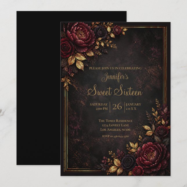 Invitation Fleurs lunatiques Sweet 16 Anniversaire (Devant / Derrière)