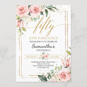 Invitation Fleurs luxuriantes blush or rose cinquante et fabu