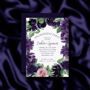 Invitation Fleurs luxuriantes   Fiançailles de roses violette
