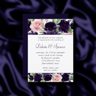 Invitation Fleurs luxuriantes Garland de bouquet pourpre et