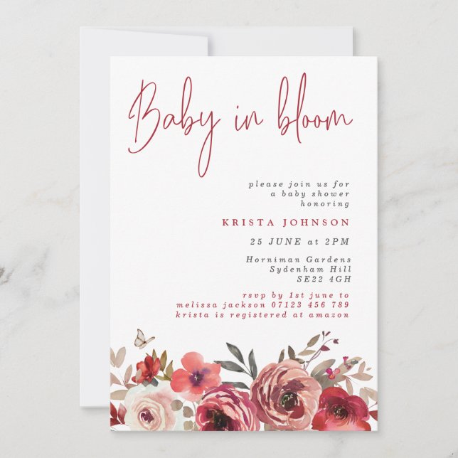 Invitation Fleurs Magenta Bébé dans le Baby shower en fleur (Devant)