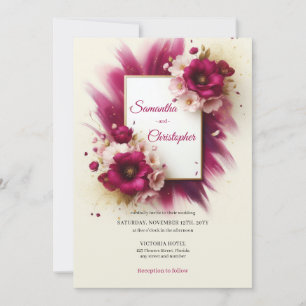 Invitation Fleurs magenta populaires et mariage cadre or