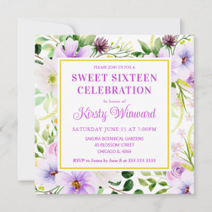 Invitation Fleurs Magiques Violet Aquarelle Douze Ans