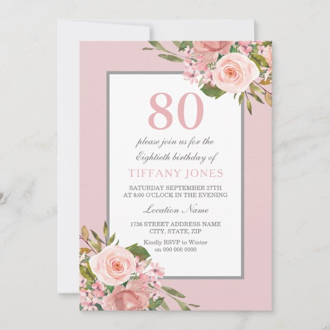 Invitation Fleurs magnifiques femmes 80e anniversaire Invitat (Devant)