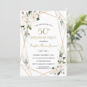 Invitation Fleurs Magnolia Blanches Or 50e anniversaire