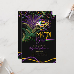 Invitation Fleurs MARDI GRAS modernes perles de masque oculai