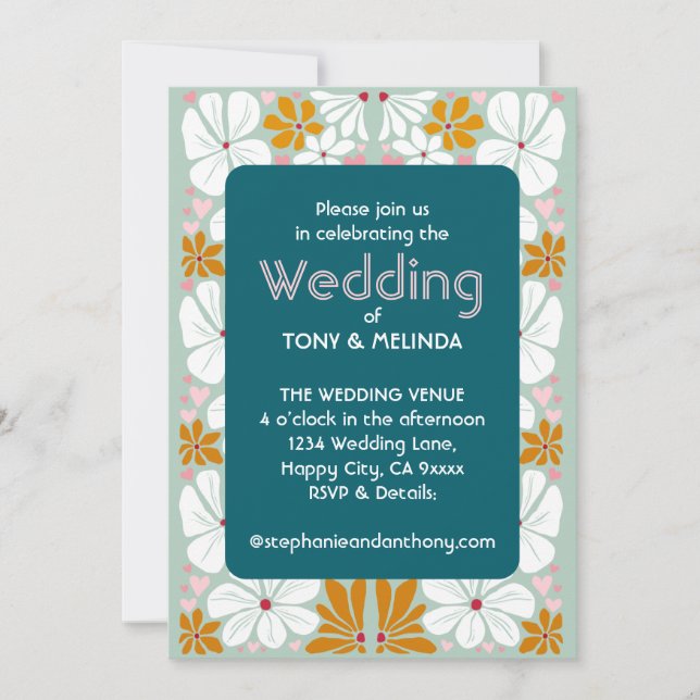 Invitation Fleurs mariages Retro Super les années 70 Boho (Devant)