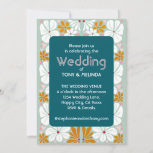 Invitation Fleurs mariages Retro Super les années 70 Boho