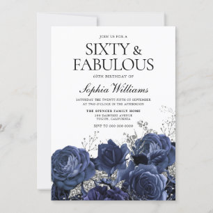 Invitation Fleurs marine et argent 60e anniversaire Fabulous