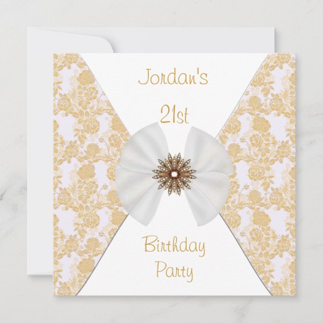 Invitation Fleurs Marron Or Blanc Ruban Fête d'anniversaire 2 (Devant)