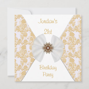 Invitation Fleurs Marron Or Blanc Ruban Fête d'anniversaire 2