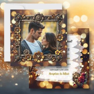 Invitation Fleurs métalliques Steampunk Mariage personnalisé