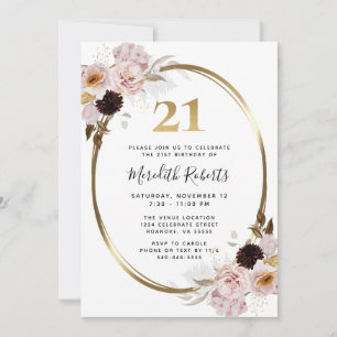 Invitation Fleurs métallisées roses or pour fête d'anniversai