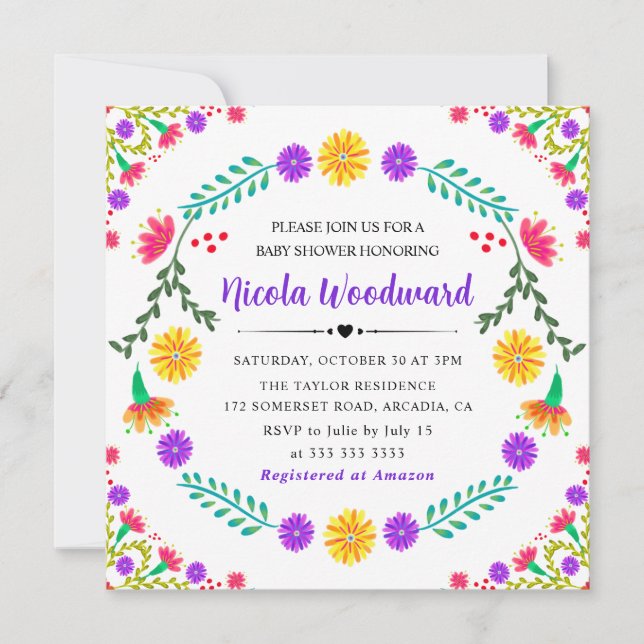 Invitation Fleurs mexicaines à l'aquarelle Baby Shower Fiesta (Devant)