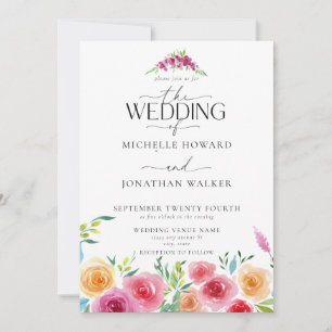 Invitation Fleurs mexicaines Fiesta Script élégant Mariage QR