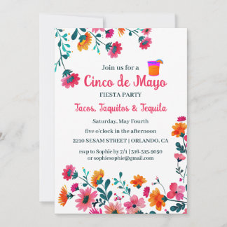 Invitation Fleurs mexicaines Fuchsia Cinco de Mayo Fiesta