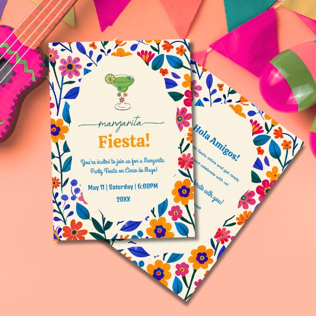 Invitation Fleurs mexicaines jaune rose Margarita Fiesta (Créateur téléchargé)